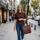 Tote Çanta Kahverengi Leopar Desenli Kristal Göz İşlemeli | El Yapımı