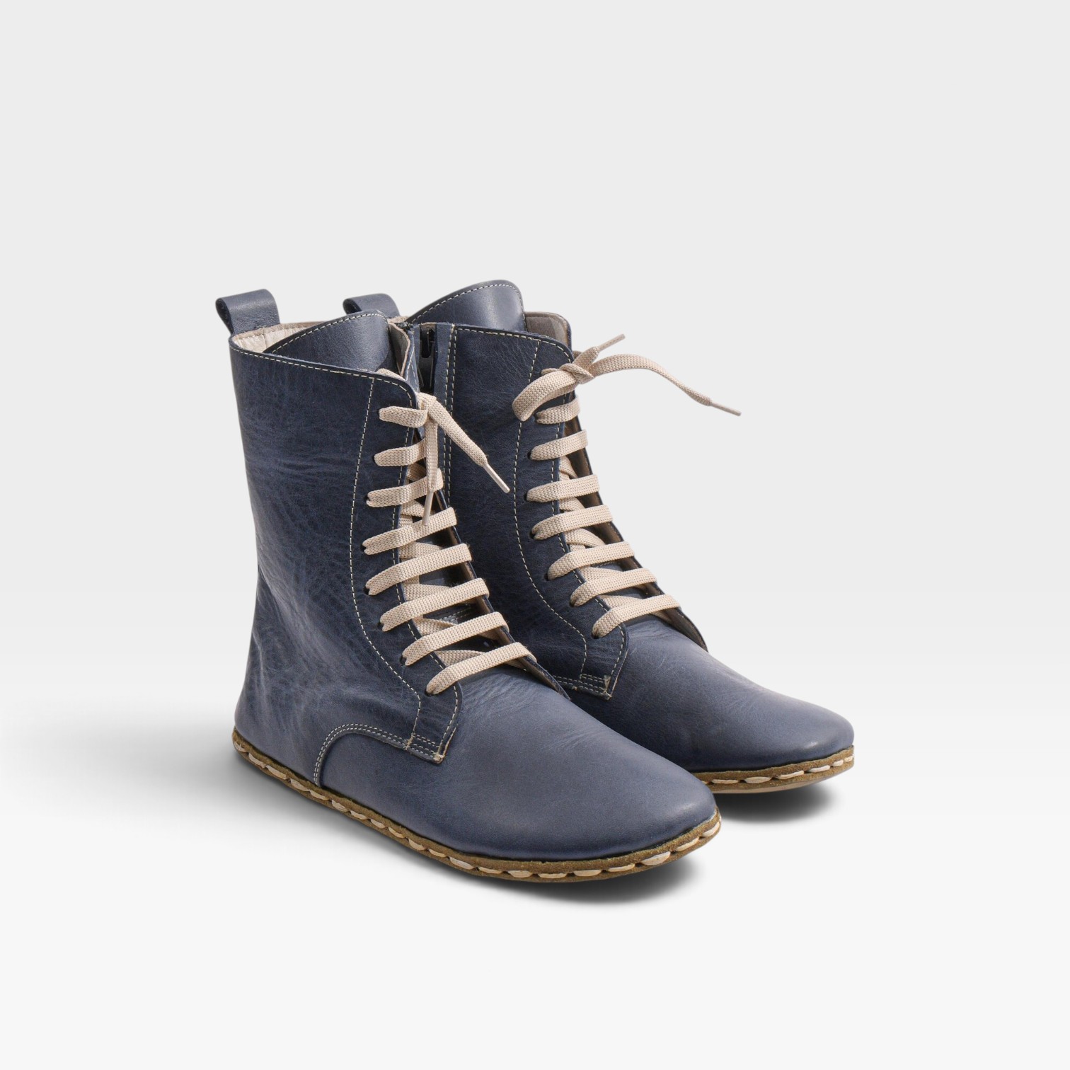 Men’s Blue Barefoot Lace-Up Boots – Leather Sole - Image 2