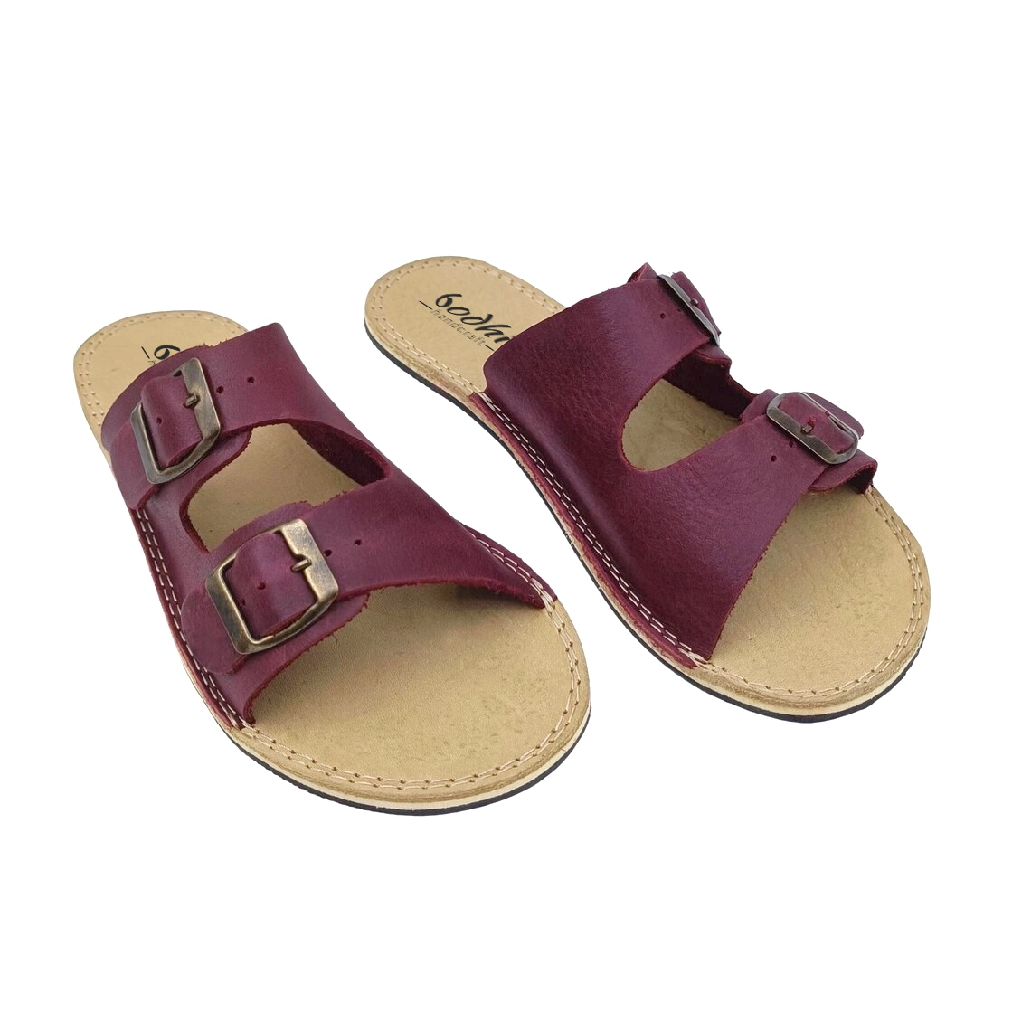 Burgundy Leather Double Strap Barefoot Slide Sandals for Women | Handmade - Image 5