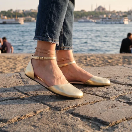 Barefoot Mary Jane Sandalet Altın Rengi Deri