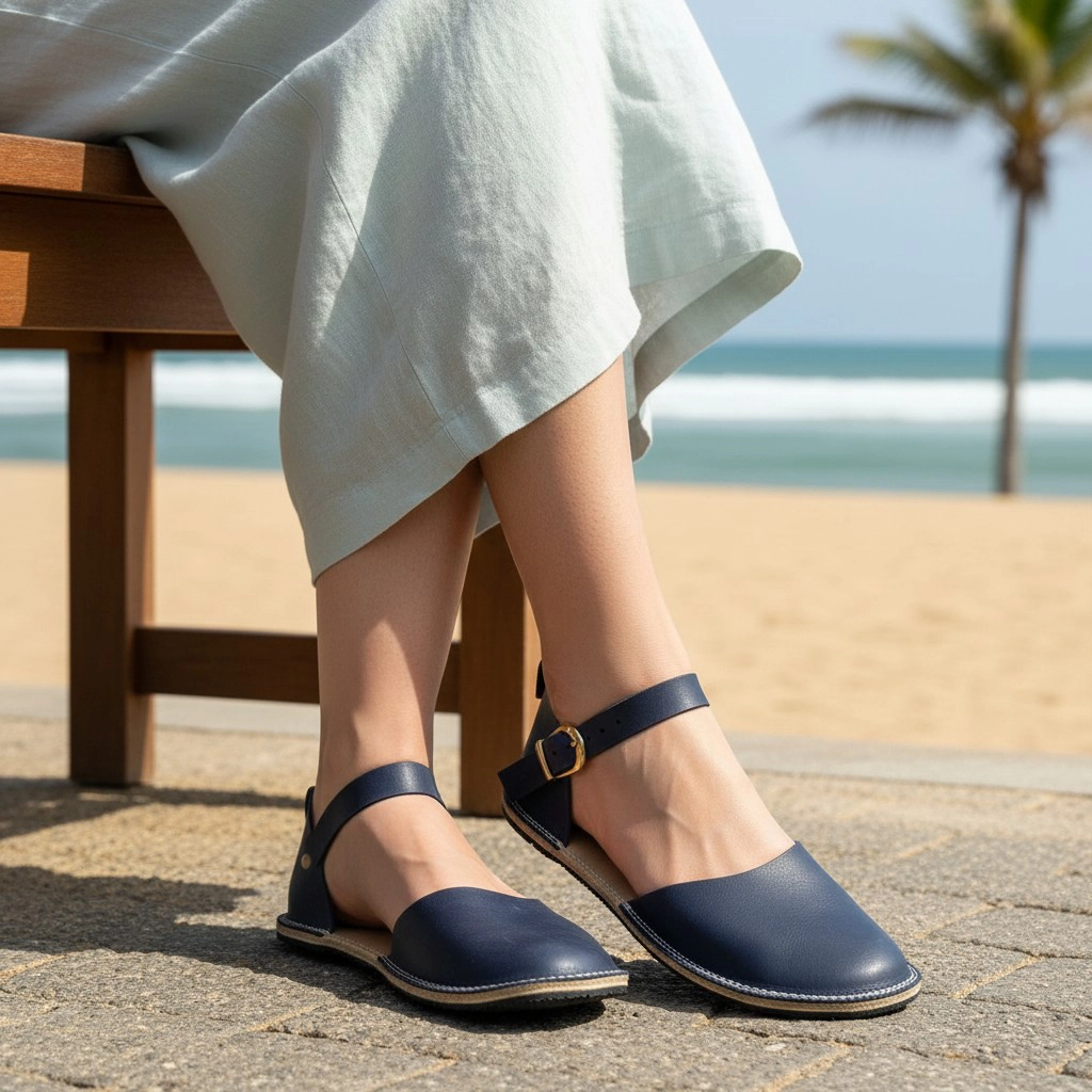 Lacivert Minimalist Kadın Barefoot Sandalet | Kauçuk Taban - Görsel 3