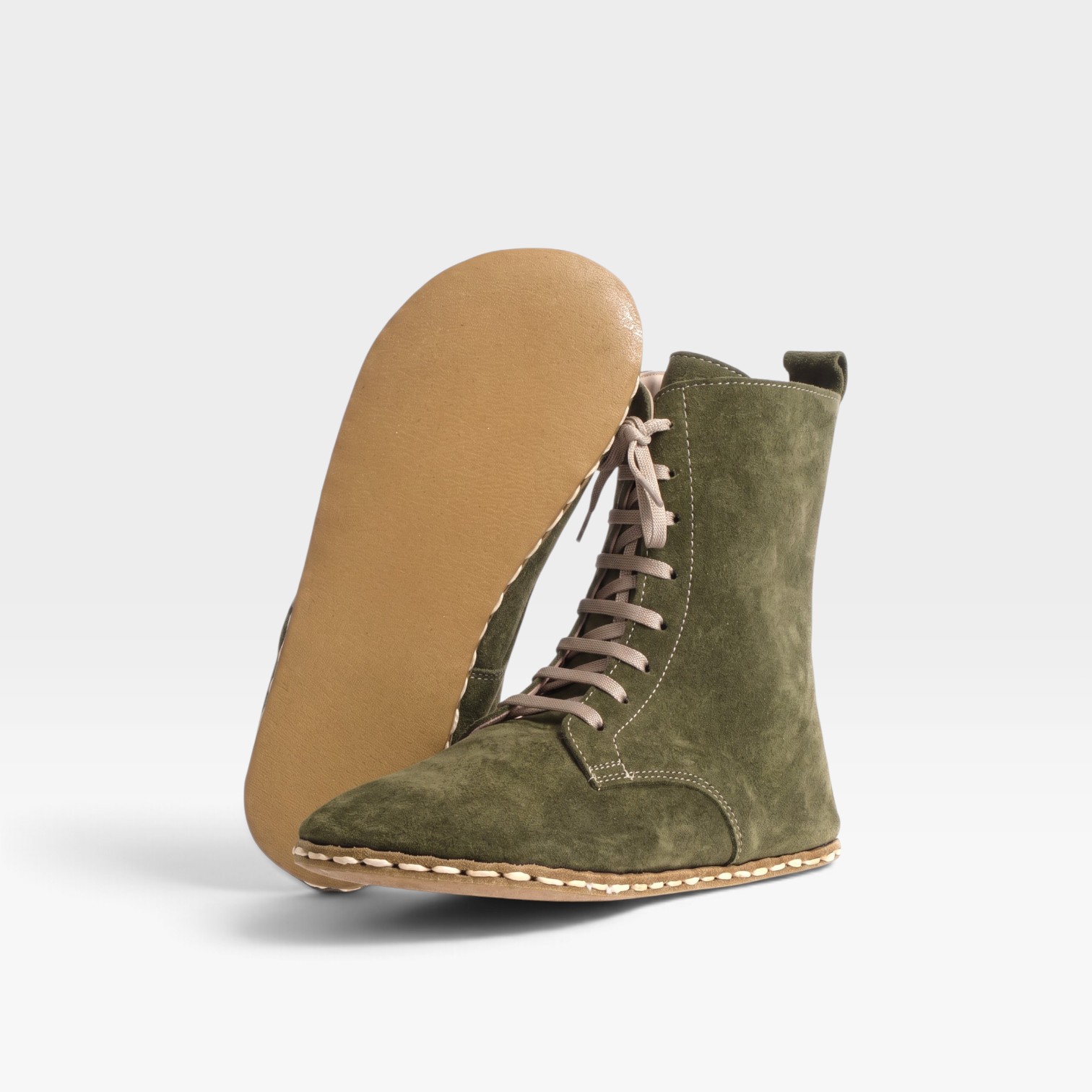Men’s Green Barefoot Lace-Up Boots – Leather Sole, Genuine Suede - Image 2