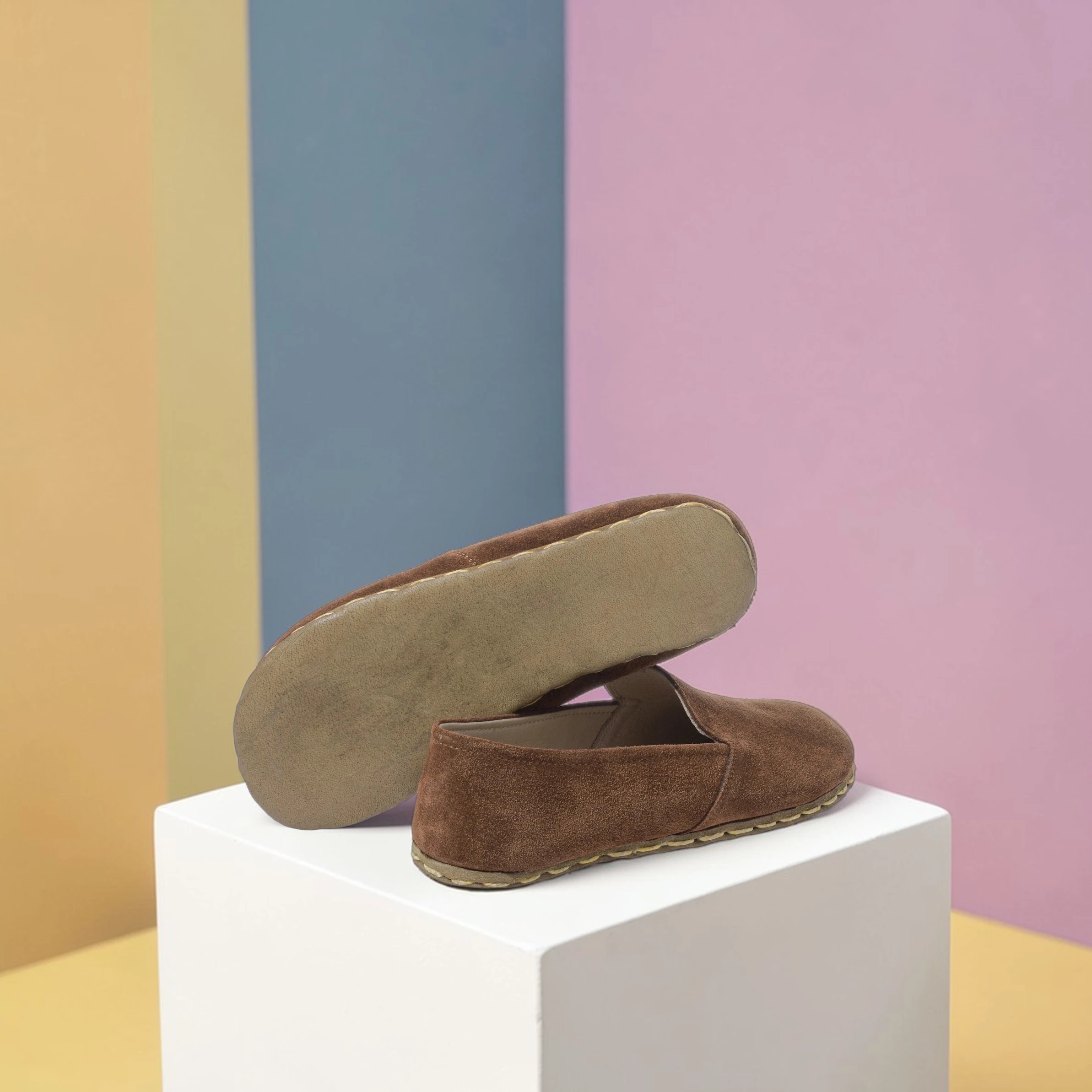 Brown Barefoot Loafer Women's Suede Leather – Grounding Sole