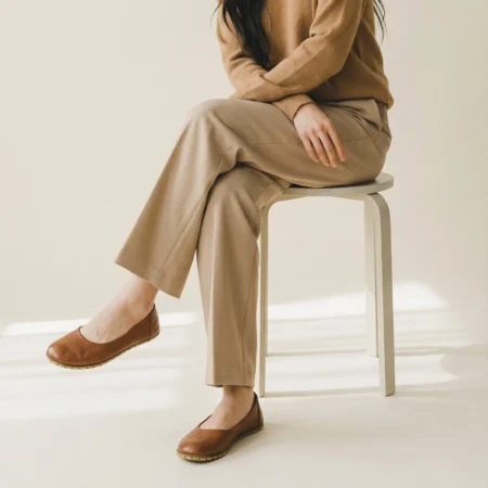 Kadın Kahverengi Deri Barefoot Babet – Topraklamalı Taban