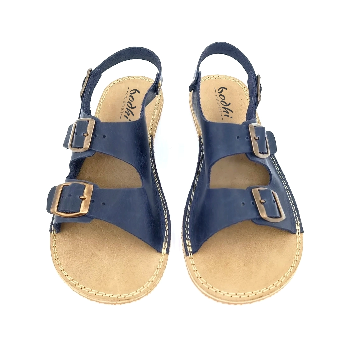 Women's Double Buckle Leather Sandals Navy Blue Barefoot | Zero Drop & Rubber Sole - Image 2