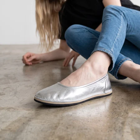 Kadın Barefoot Babet Gümüş Renk – Hakiki Deri Kauçuk Taban