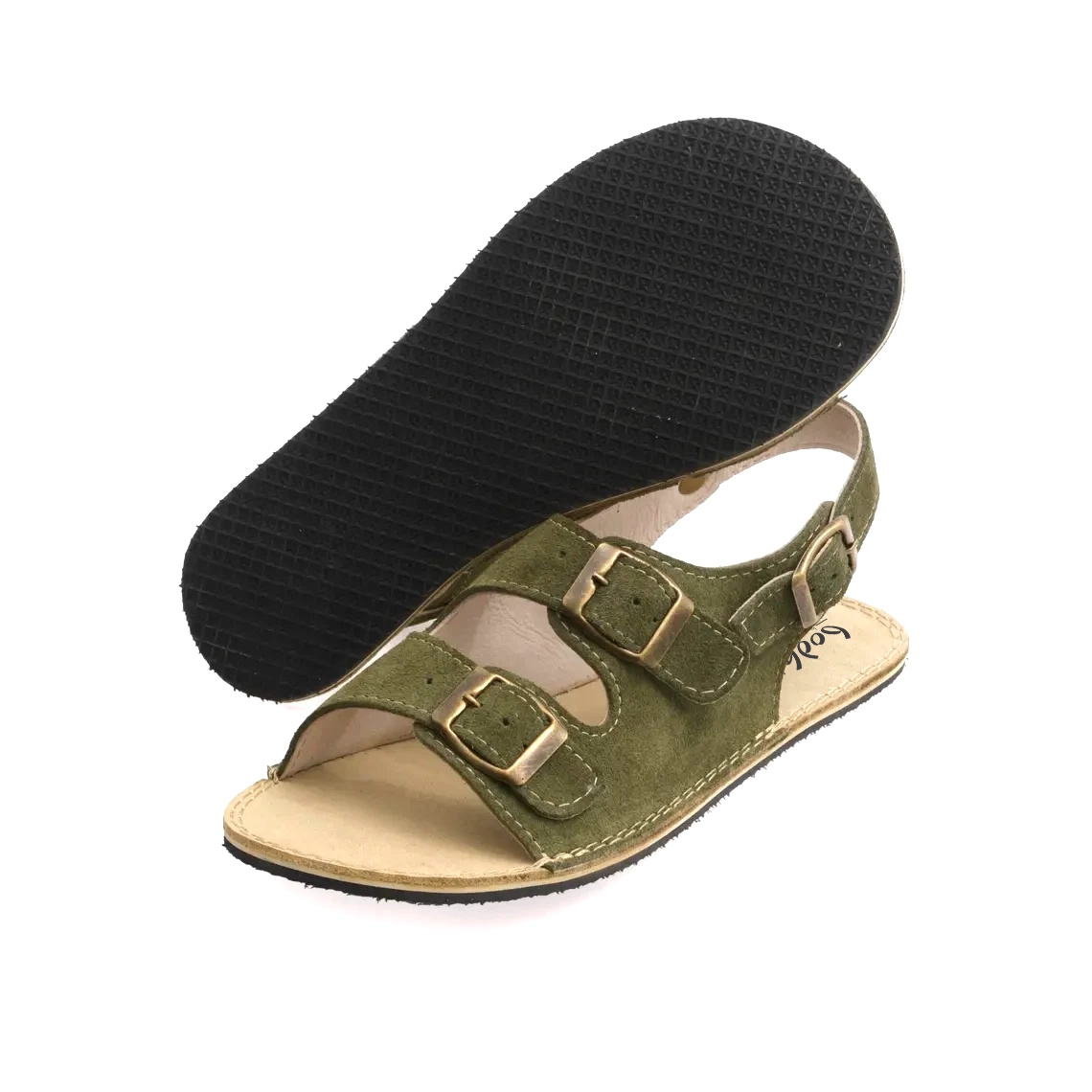 Women's Green Suede Leather Barefoot Double Strap Sandals | Handmade - Rubber Sole - Image 5