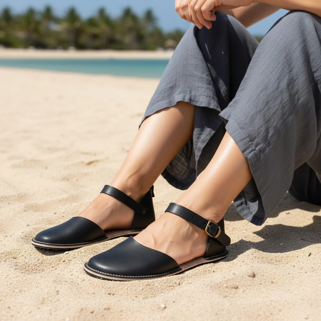 Black Minimalist Barefoot Women's Sandals | Rubber Sole - Image 3