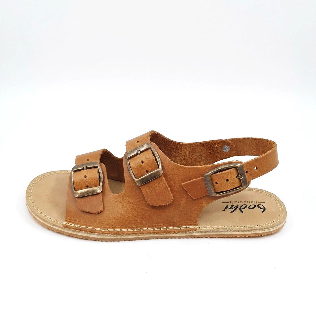 Women's Tan Leather Barefoot Double Buckle Sandals | Rubber Sole & Zero-Drop - Image 6