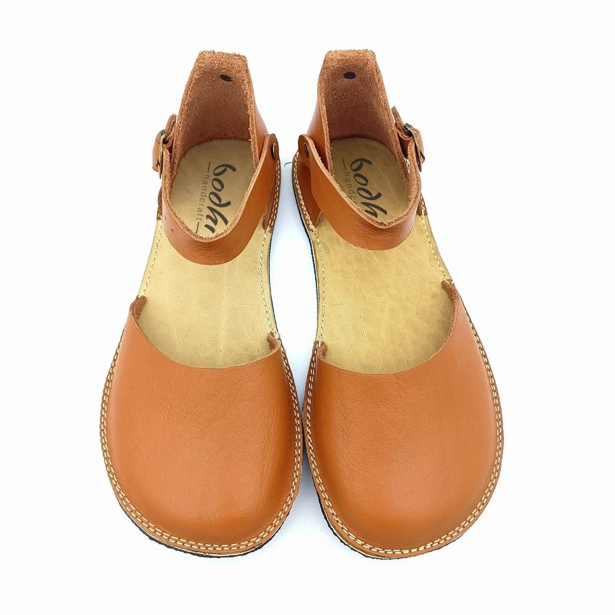 Taba Deri Minimalist Barefoot Kadın Sandaleti | Kauçuk Taban - Görsel 2