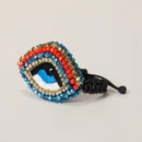 Handmade Eye-Embroidered Women's Crystal Bracelet – Red and Turquoise Crystals
