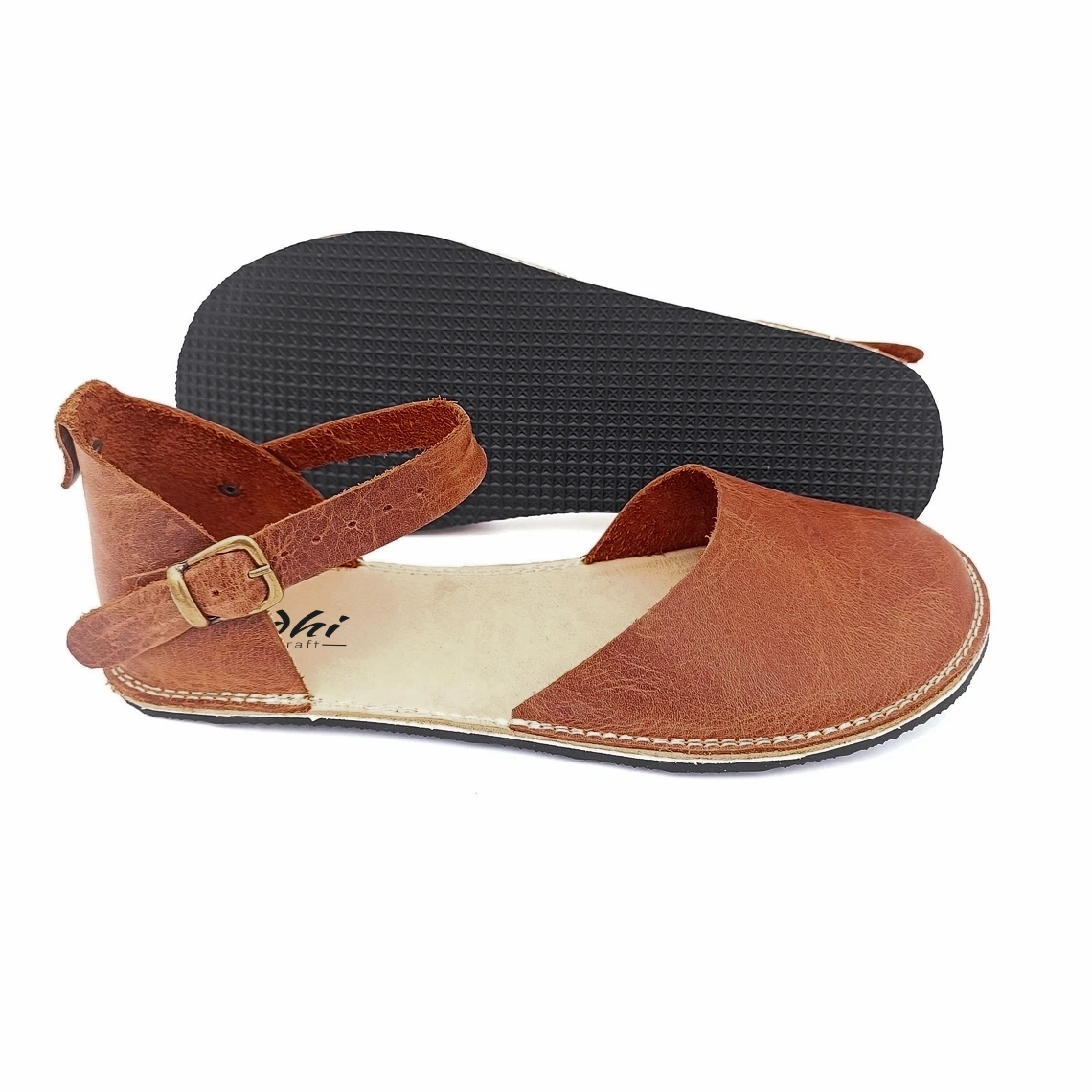 Brown Leather Minimalist Barefoot Women's Sandals | Rubber Sole - Image 3