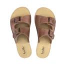 Barefoot Kadın Çift Tokalı Terlik Boz Kahverengi Gerçek Deri | El İmalatı - Boz Kahverengi