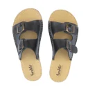 Barefoot Kadın Çift Tokalı Terlik Boz Kahverengi Gerçek Deri | El İmalatı - Siyah