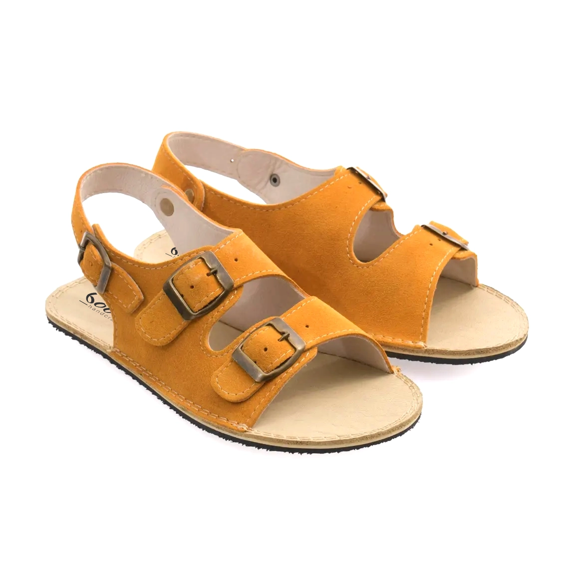 Women's Yellow Suede Leather Barefoot Double Strap Sandals | Wide Toe Box & Zero Drop - Image 4