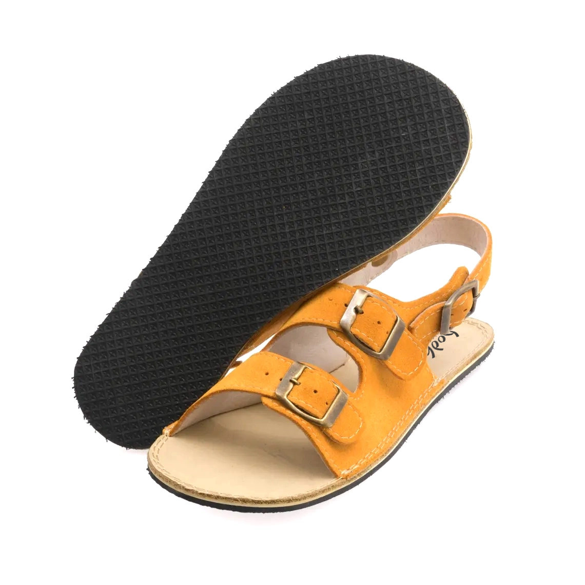 Women's Yellow Suede Leather Barefoot Double Strap Sandals | Wide Toe Box & Zero Drop - Image 6