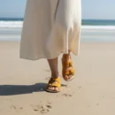 Women's Yellow Suede Leather Barefoot Double Strap Sandals | Wide Toe Box & Zero Drop