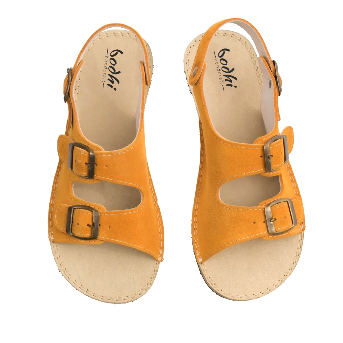 Women's Yellow Suede Leather Barefoot Double Strap Sandals | Wide Toe Box & Zero Drop - Image 2